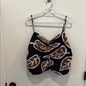 Livom Leaf Print Black and Brown crop Top size XXL